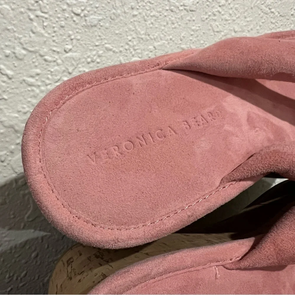 Veronica Beard Pink Geno Suede Wedge Thong Sandals Size 9.5